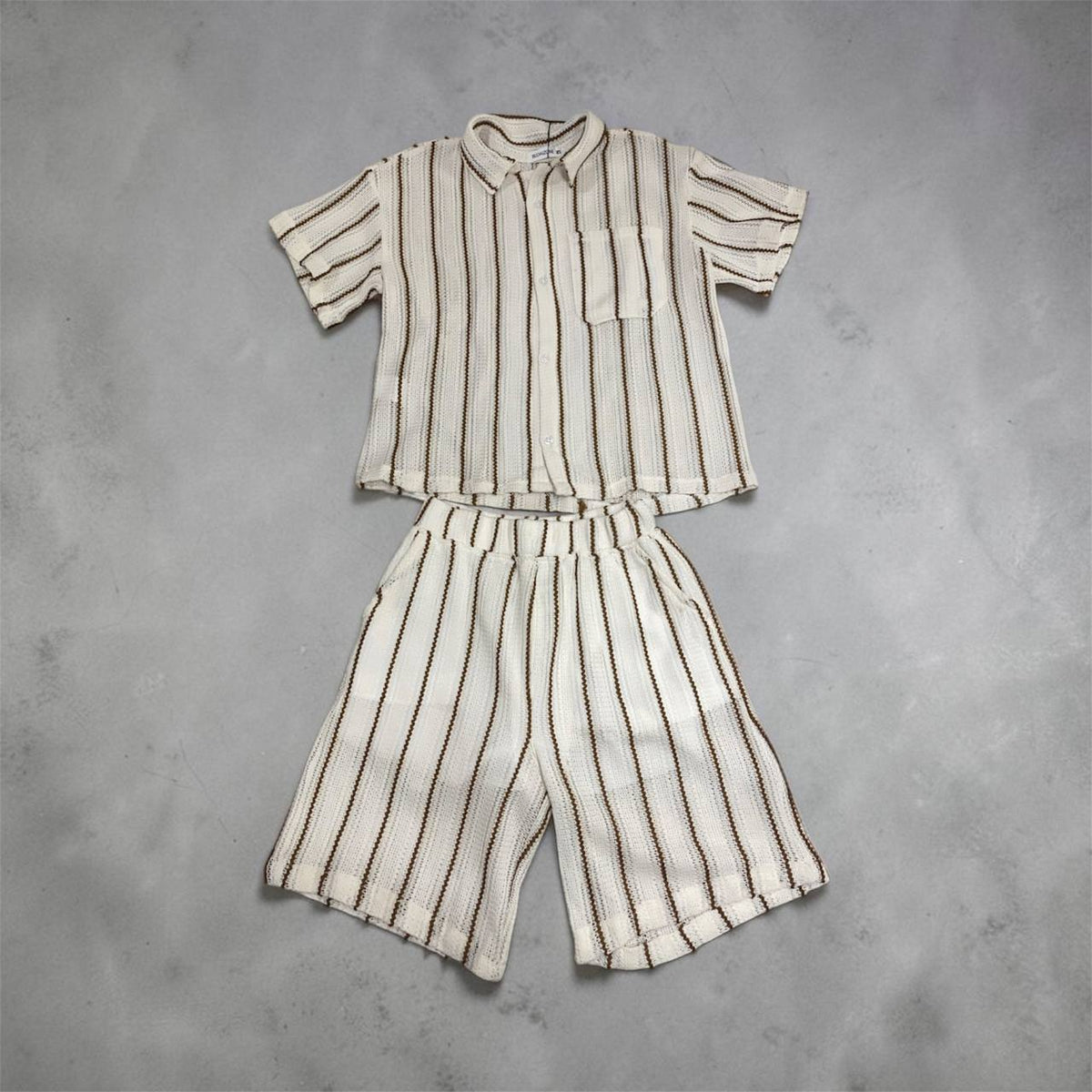 Striped Button-Down Shirt and Shorts Set #1278