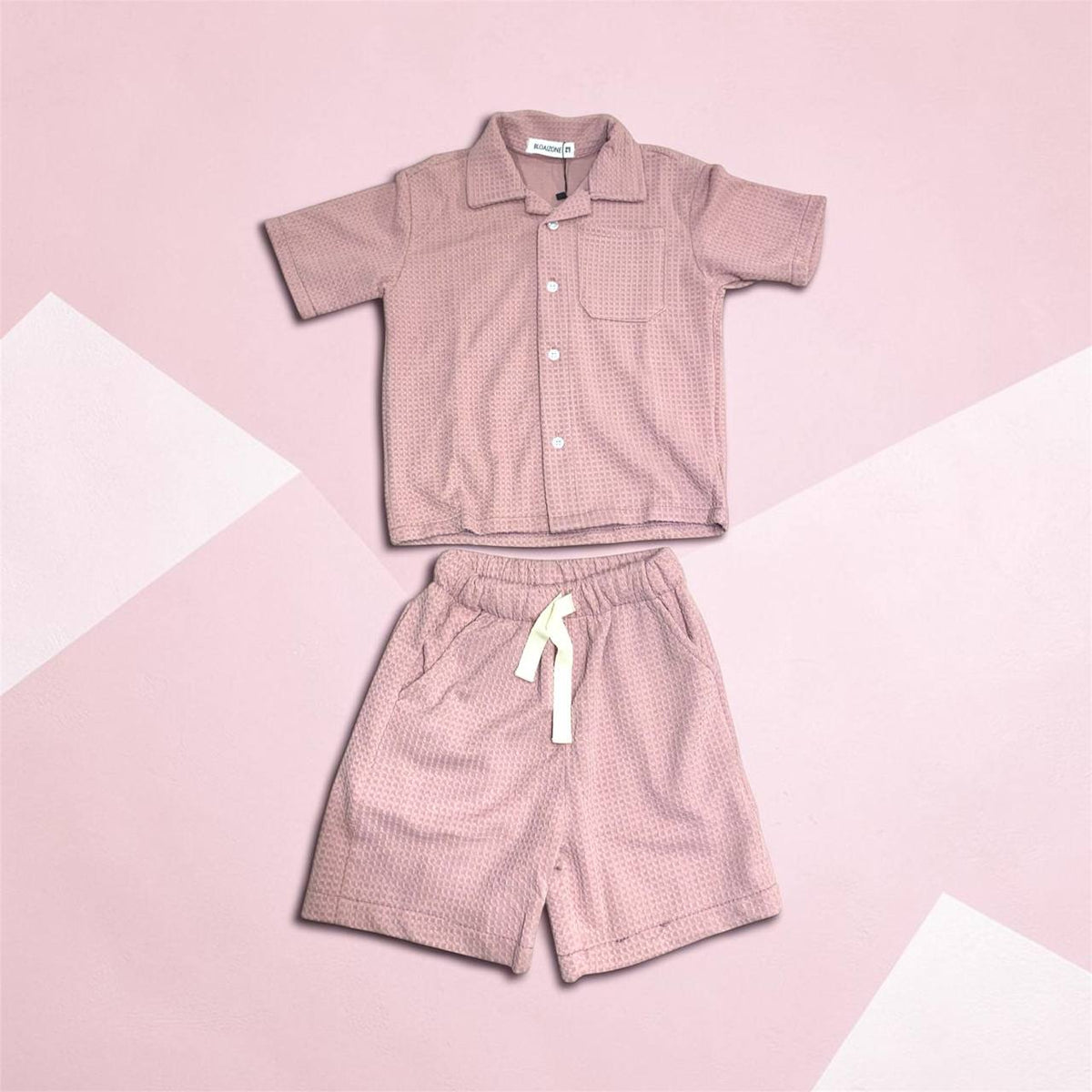 Waffle Knit Button-Down Shirt and Shorts Set #1252-1251