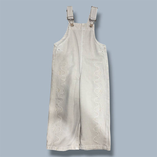 Girls Embroidered Striped Overalls