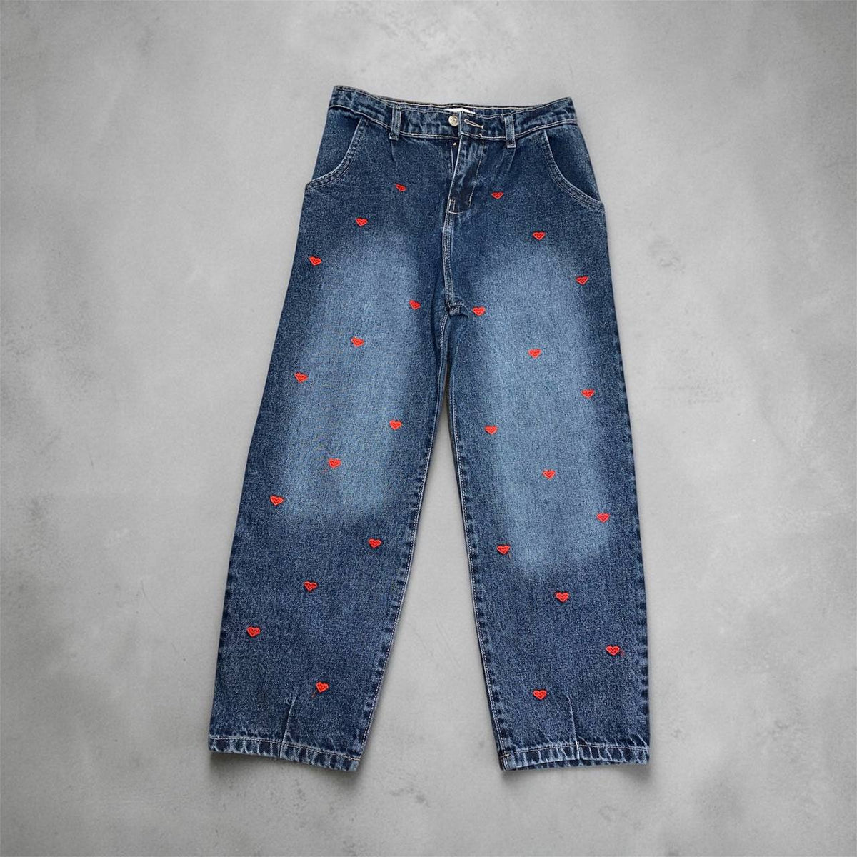 Heart Print Straight Jeans