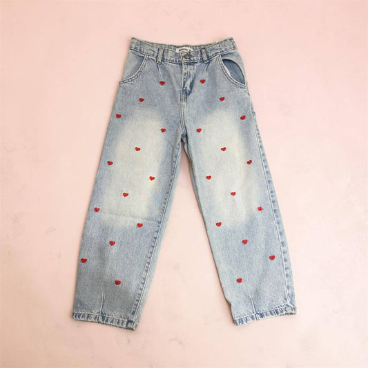 Heart Print Straight Jeans