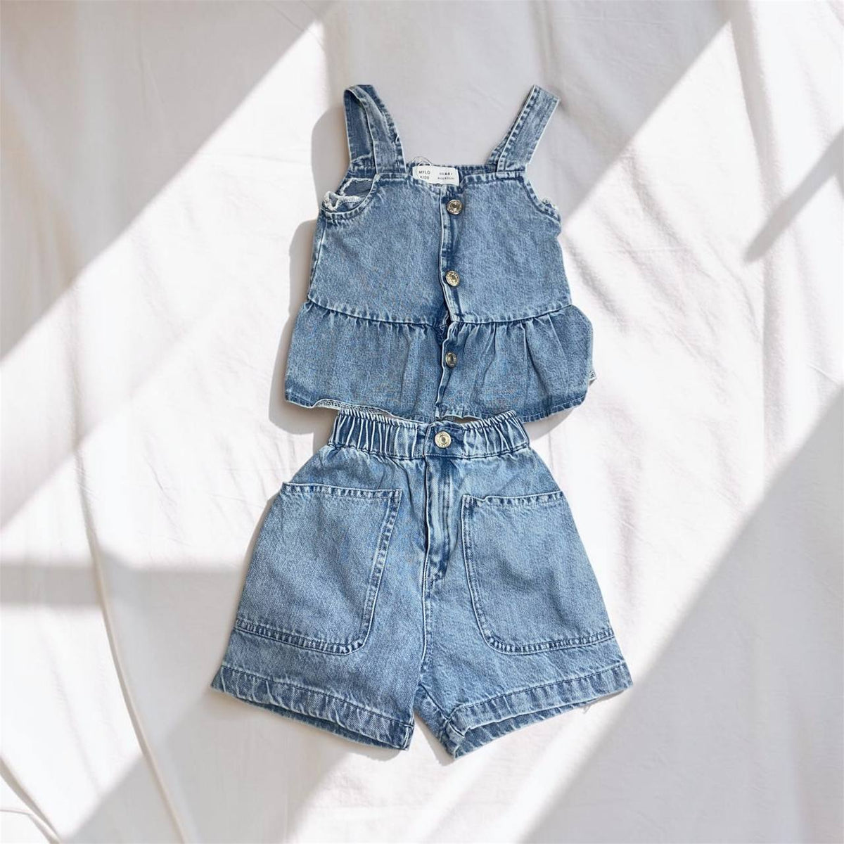 Girls 2-Piece Denim Peplum Set