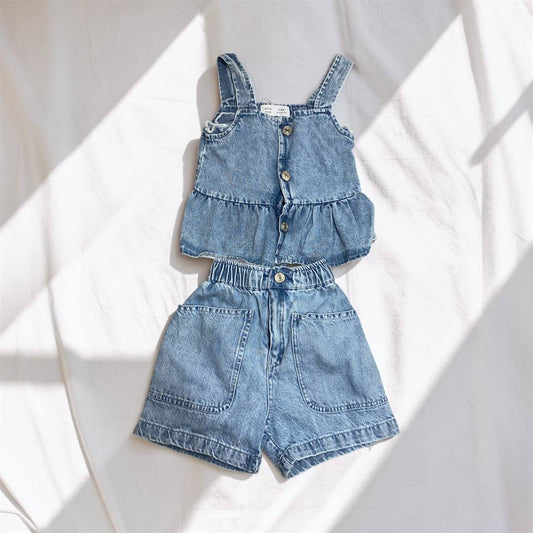 Girls 2-Piece Denim Peplum Set