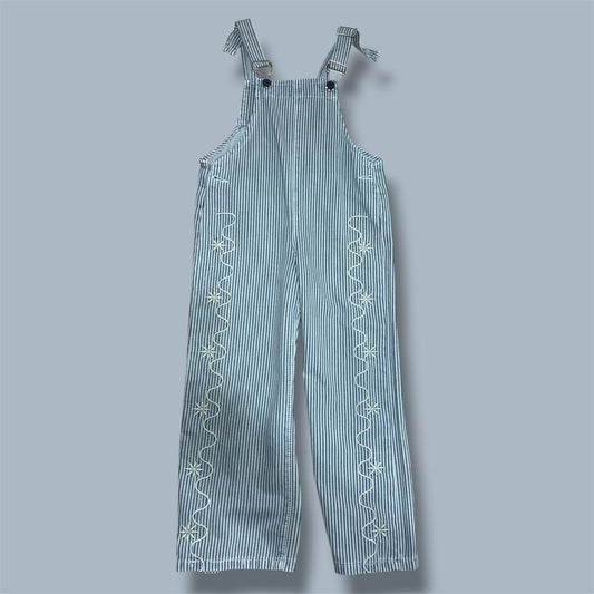 Girls Embroidered Striped Overalls