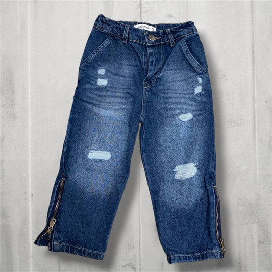 Side Zipper Distressed Jeans
