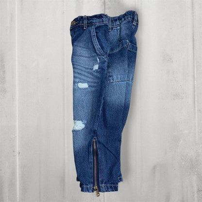 Side Zipper Distressed Jeans