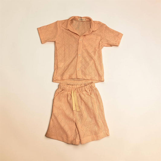 Patterned Knit Button-Down Shirt and Shorts Set #1251-1252