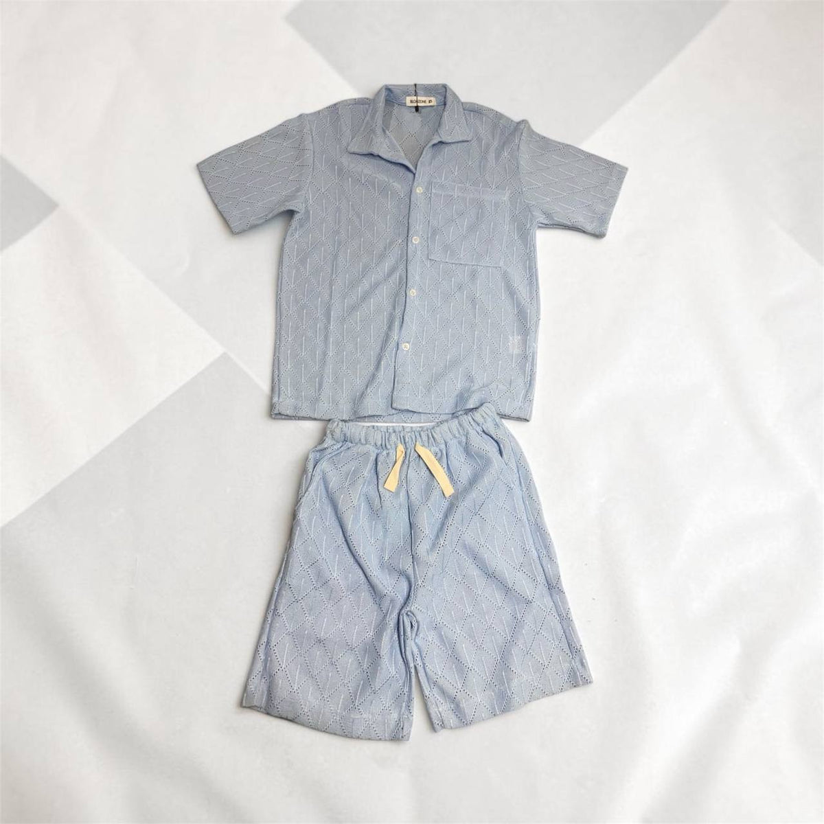 Patterned Knit Button-Down Shirt and Shorts Set #1251
