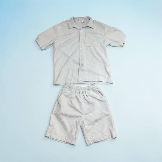 Waffle Knit Button-Down Shirt and Shorts Set #1251
