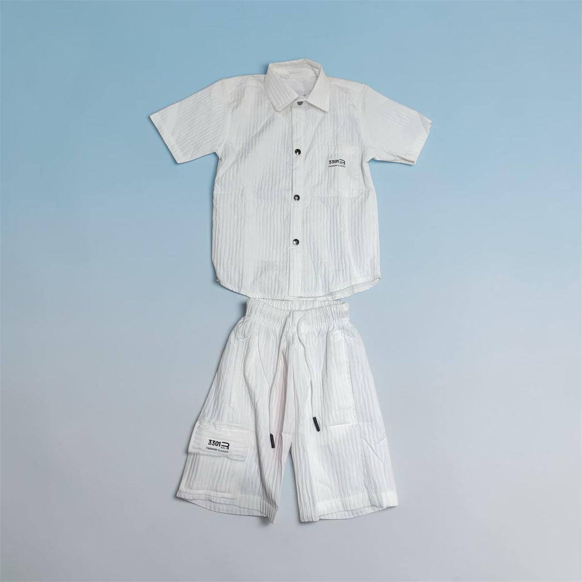 Textured Cargo Button-Down Shirt and Shorts Set