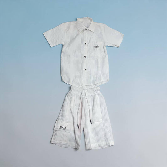 Textured Cargo Button-Down Shirt and Shorts Set